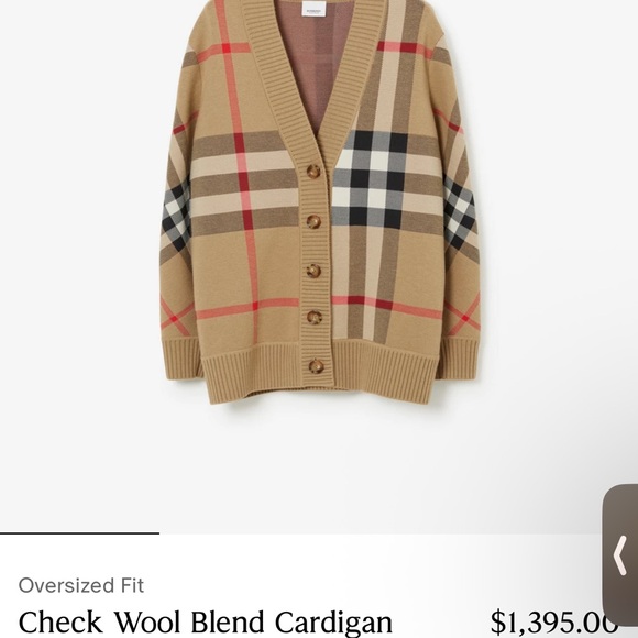 Burberry Sweaters - Burberry Beige Check Wool Cardigan